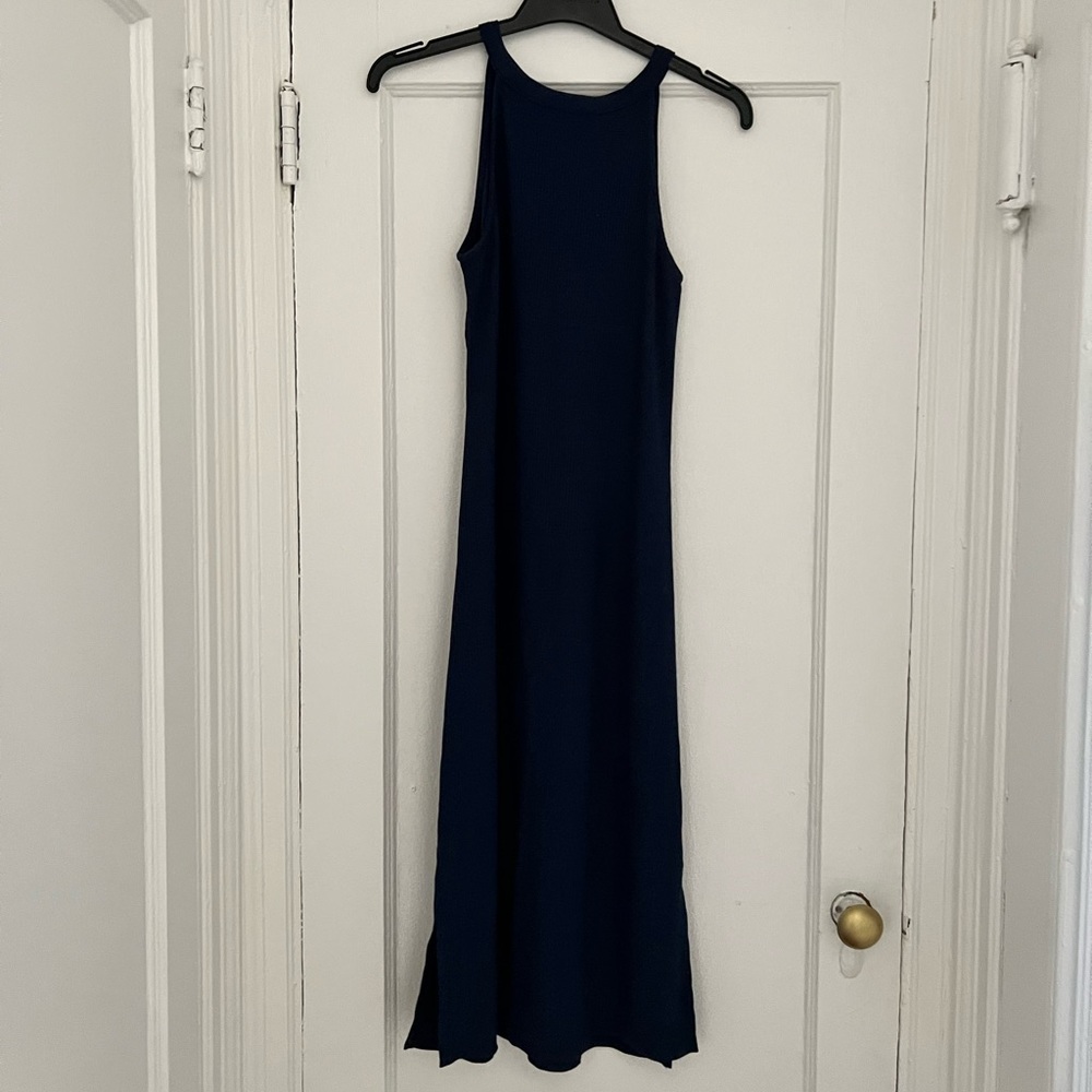 Navy blue ribbed midi dress